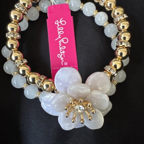 Lilly Pulitzer CZ Cuff Bracelet Gold-tone Rhinestone Beaded Flower Bracelet NWT - Picture 3 of 9